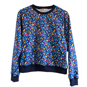Last Items 'Kasey Rainbow Blue Leopard' Jumper (Midweight) (Size L Only - fit 14-18)