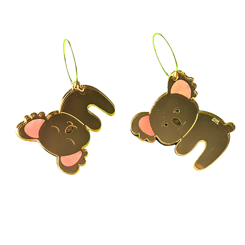 Gold Mirror Koala Acrylic Earrings